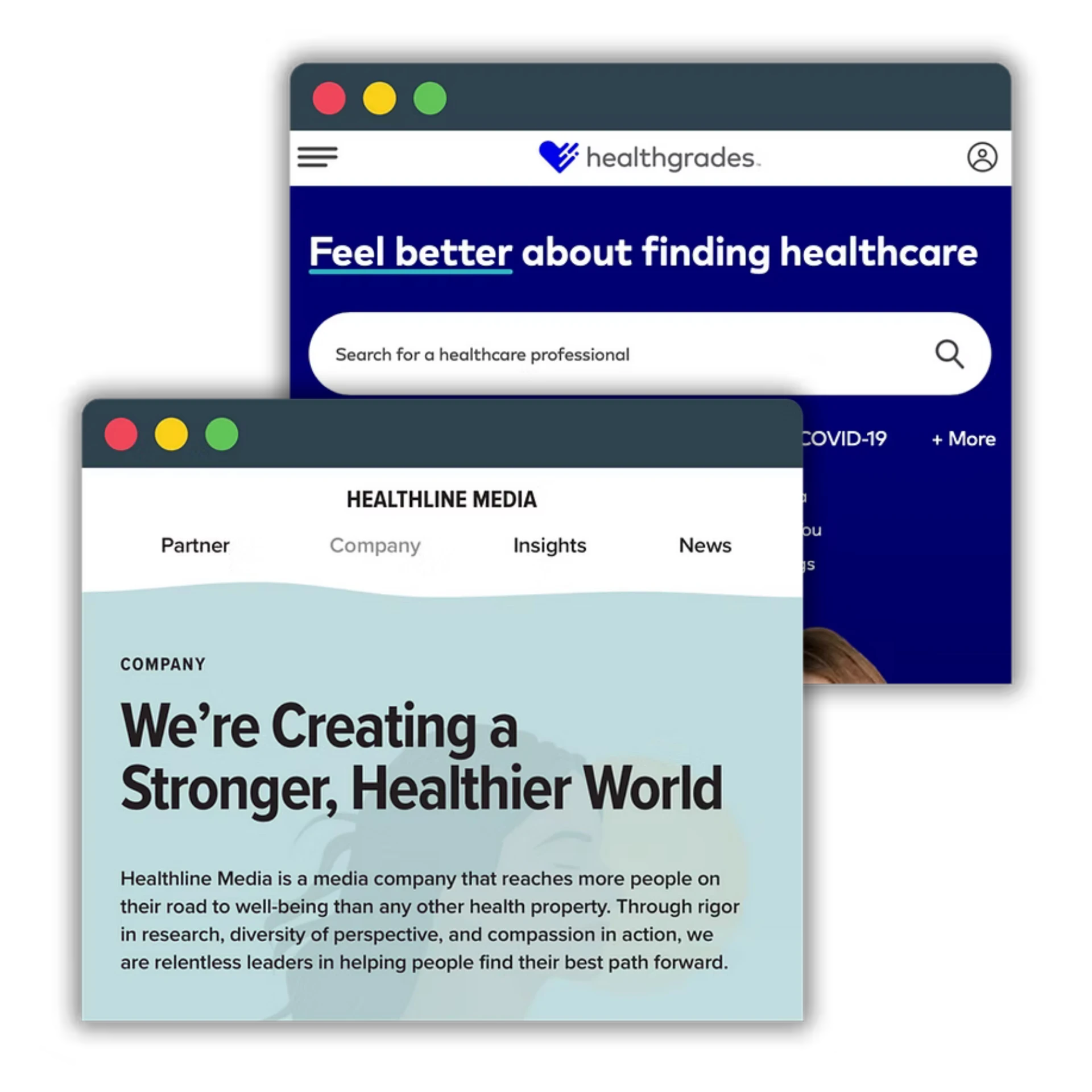 Healthgrades and Healthline Media landing pages
